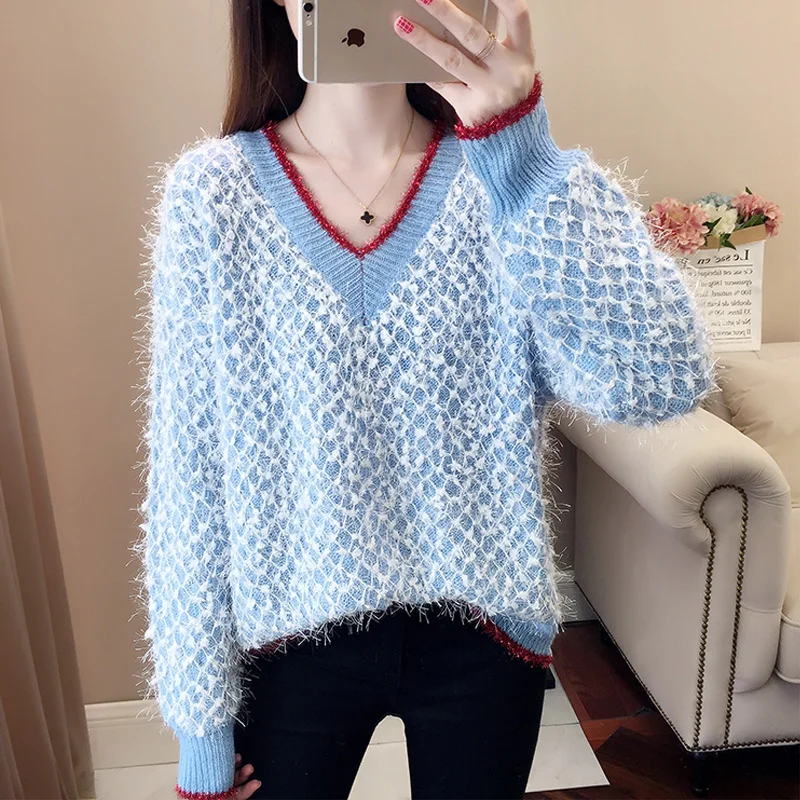 

Knitwear Pullover Sweater Women Long Sleeve Autumn Winter Knit Women Sweaters And Pullovers Tops Sweater V-neck Pull Femme 2019