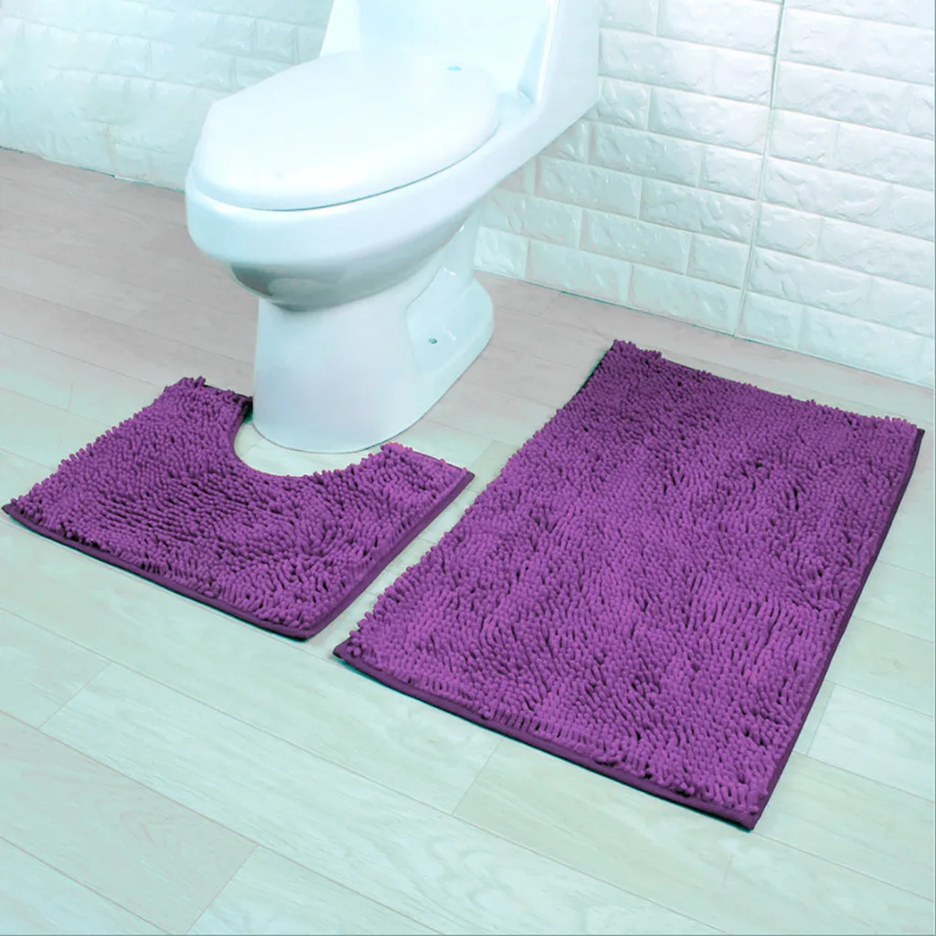 Purple Коврик для ванной комнаты из синели, коврик для ванной, набор мягких плюшевых нескользящих ковров для душа, коврик для ванной комнаты, коврик для душа W1211 - Цвет: Purple