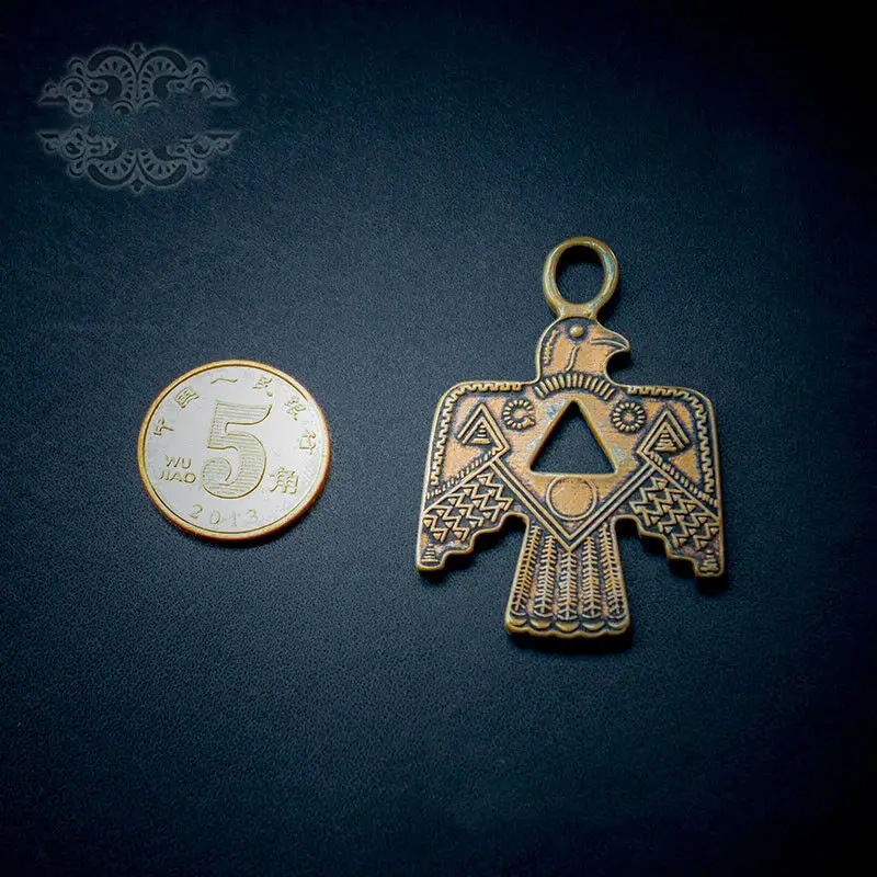 Indian Imprint Retro Brass Thunderbird Totem Keychain Pendant Necklace