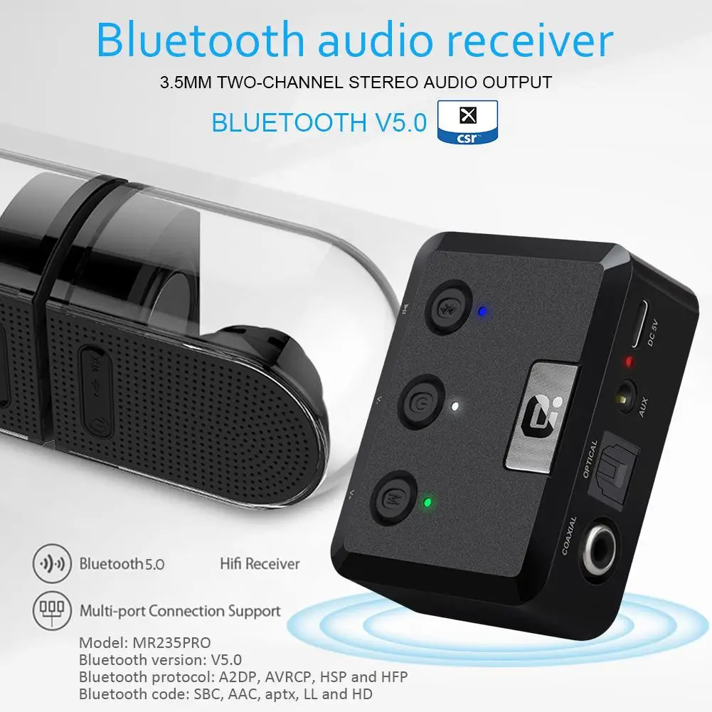 Беспроводной Bluetooth аудио приемник 5,0 HD музыкальный адаптер цифровой волоконный аудио приемник 2RCA 3,5 мм разъем для MR235PRO