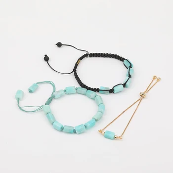 

10Pcs/Lot Natural Polished Amazon Stone Chip Beads Cord Knotted Adjustable Bracelet Women Gold Chains Tennis Bracelet Wholesales