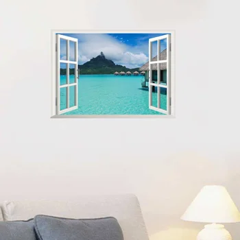 

1PC Fake Window Wall Sticker Beautiful Waterproof PVC Fake Scenery Wall Decal Background Decor Decoration