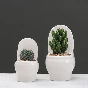 

Drainage Toilet Shape Creative Flower Pot Perforated White Cactus Flower Pot Windowsill Beautiful Design Not Easy Break