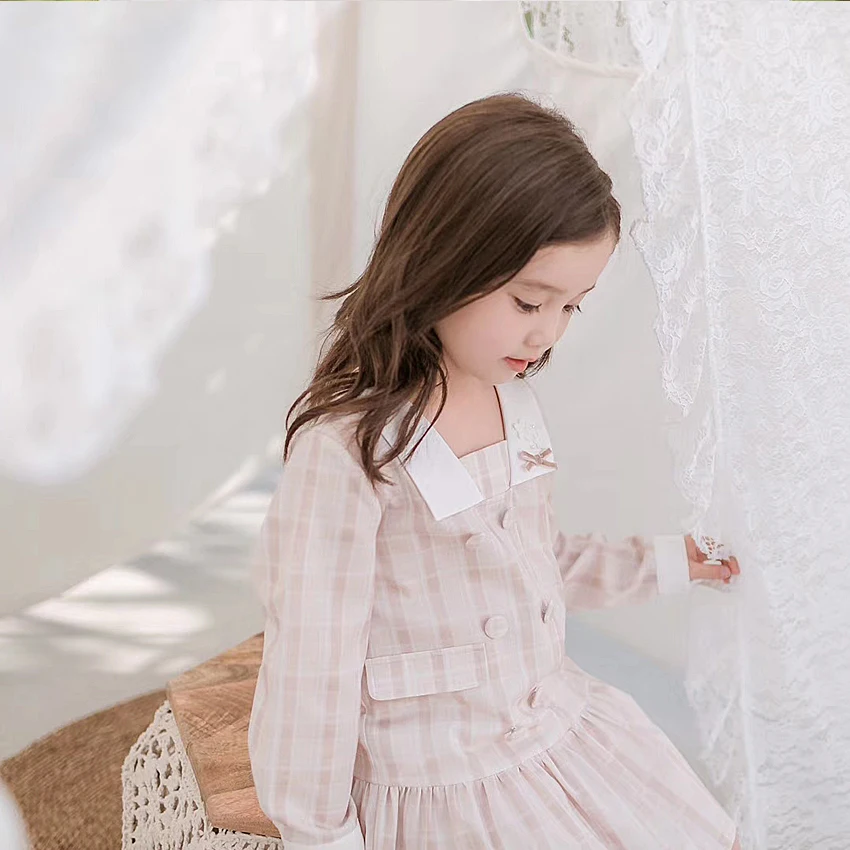 6312 Plaid Print Ruffles Toddler Princess Baby Girl Dress Spring Fall Winter Party Kid Dress ForGirl Wholesale Baby Girl Clothes