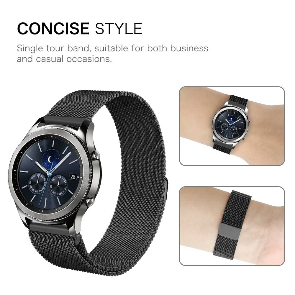 Samsung Gear S3 Frontier/Classic 22mm/S2 20mm Band Strap Galaxy Watch 46mm 42mm Stainless Steel Loop Milanese Belt Accessories