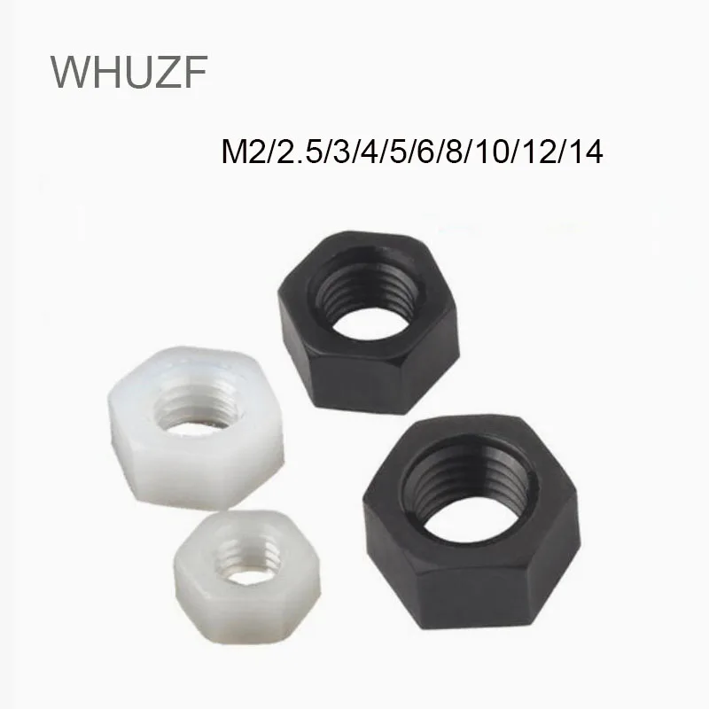 White Plastic Nylon Hex Full Nuts M2 M2.5 M3 M4 M5 M6 M8 M10 M12 M14 