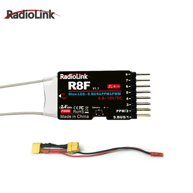 Radiolink R8F 8CH 2.4Ghz Receiver with Voltage Transmission Dual Antenna FPV Car and Boat 800 meters Range Control Receiver