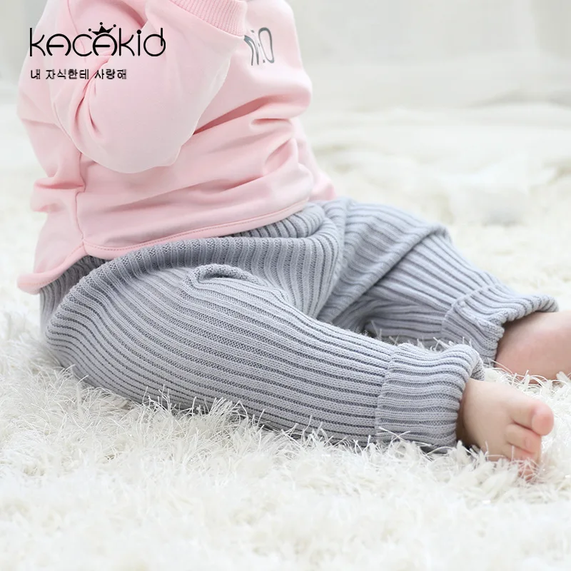 Kacakid Spring And Autumn Crawler Men And Women Baby Leggings Large Bottom Capri Pants Infants Knitted Stripes Slim-Fit Pants