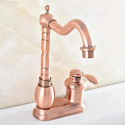 Antique Red Copper Brass Swivel Spout Single Handle Deck Mounted Bathroom Kitchen Two Holes Basin Sink Faucet Mixer Tap msf835