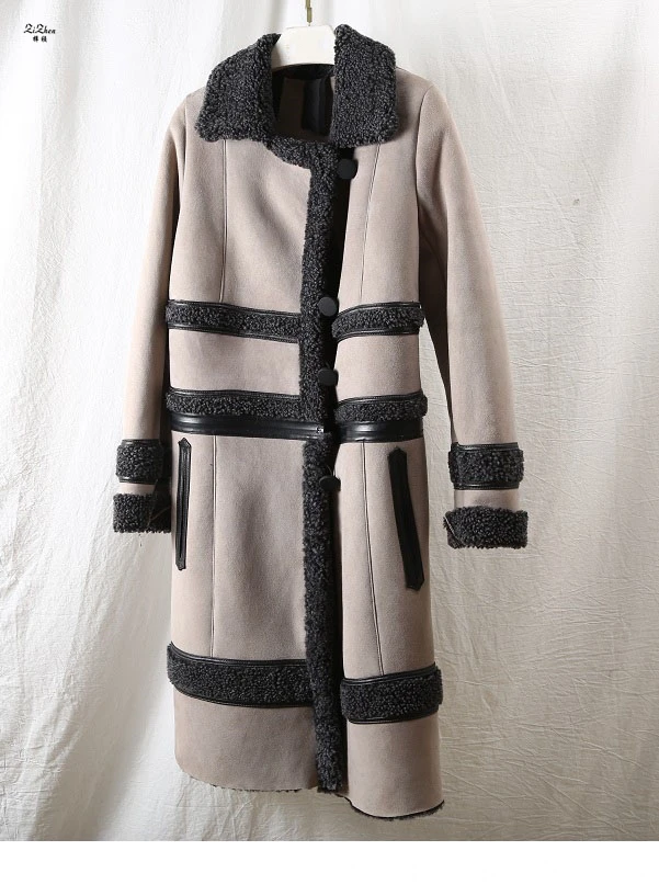 ZiZhen длинное пальто из овечьего меха двусторонний мех съемный на молнии отложной воротник 190814-3