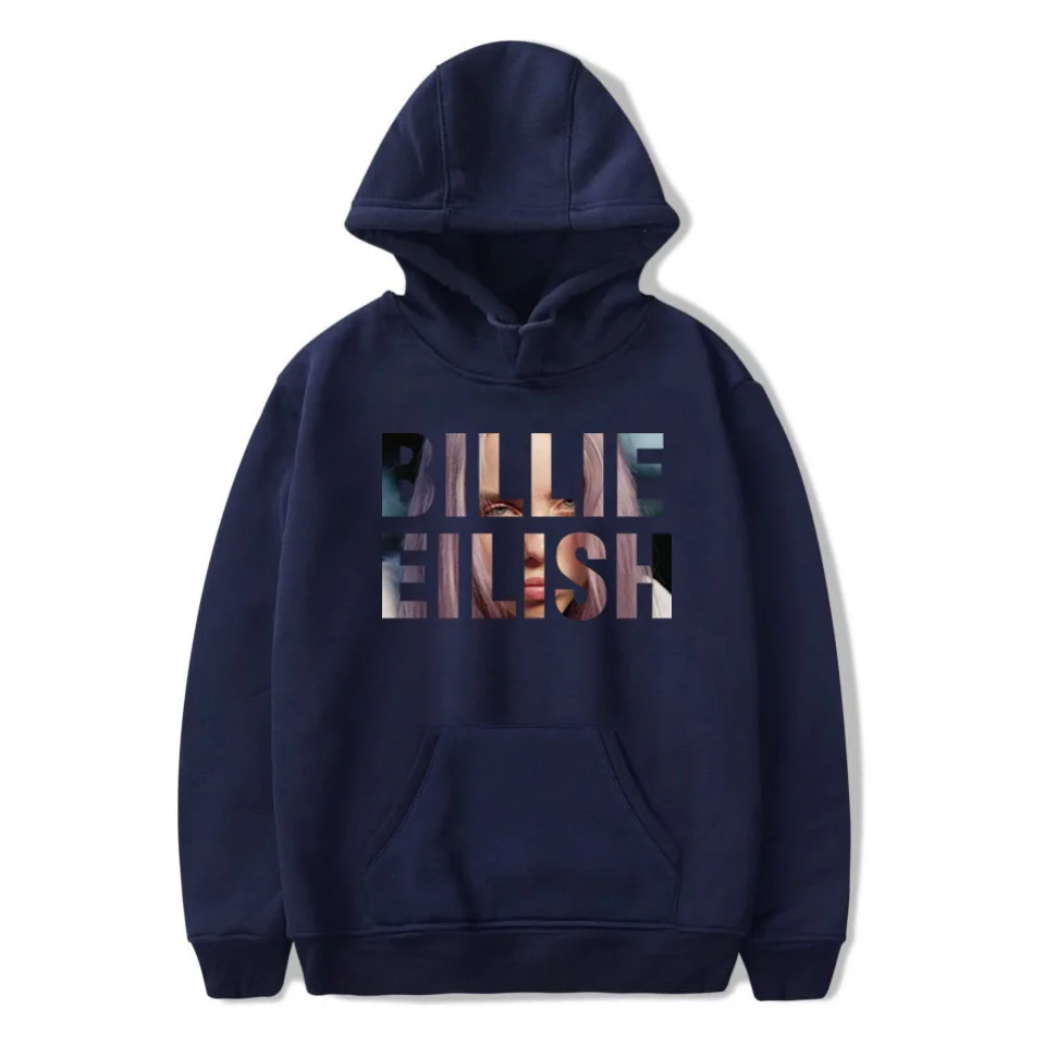 Уличная одежда Billie Eilish, худи для мужчин/женщин, черная толстовка с капюшоном для пары Billie Eilish, толстовка, простая, сохраняющая тепло, Женская/мужская толстовка с капюшоном, одежда - Цвет: navy blue