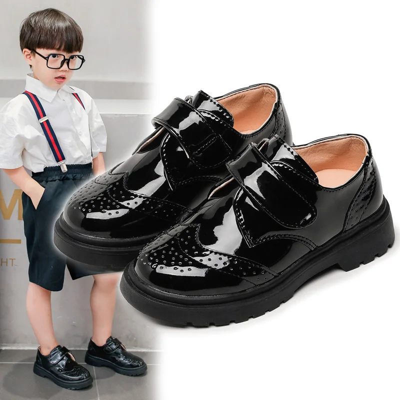 Boys Leather Shoes Spring Children Party Wedding Stage Dress Shoes Baby Autumn Black British Style School Kids Dance Shoes