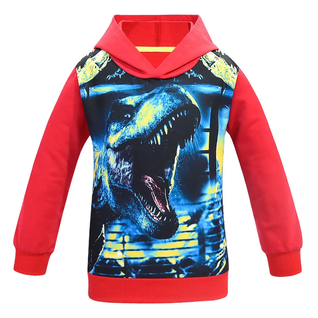 Куртки с 3d принтом динозавра для мальчиков детская одежда на Рождество Детская верхняя одежда с капюшоном в стиле Юрского периода пальто для мальчиков от 4 до 12 лет - Цвет: 5123red