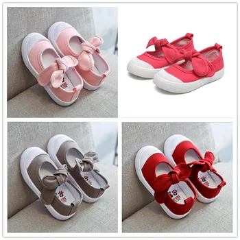 

2020 Spring Autumn Children Canvas Casual Shoes Kids Lovely Bow Flat Heels Shoes Girls Princess Solid Color Sneakers