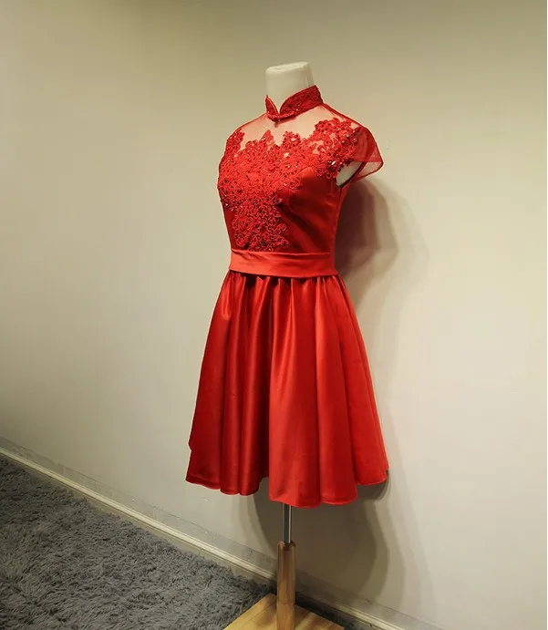 Casamento вечерние платья vestido de festa longo с высоким воротом новые модные красные короткие платья подружки невесты