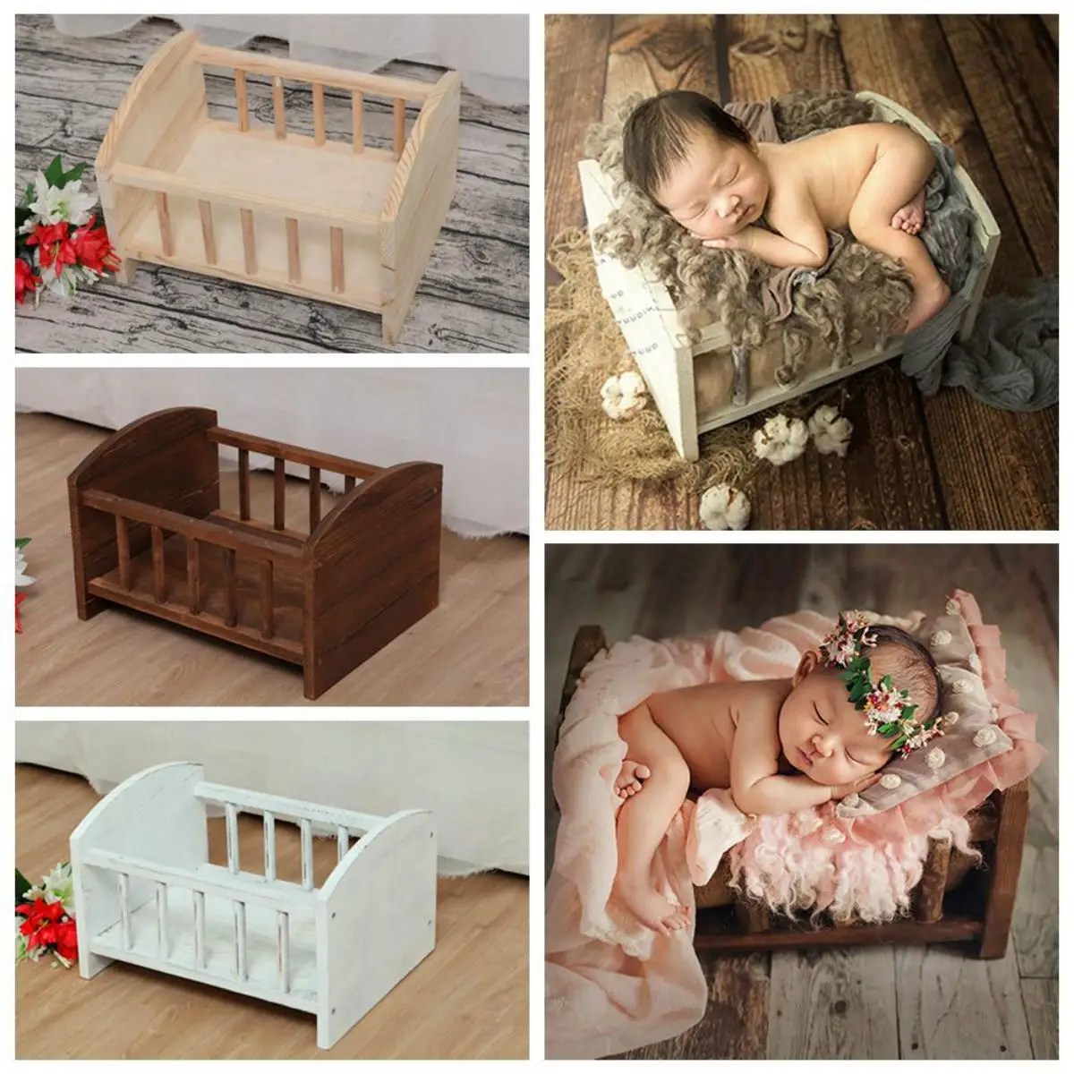 Baby Photography Props Wooden Baby Photo Posing Bed Crib Infant Shoot Bed Photography Container Photo Background