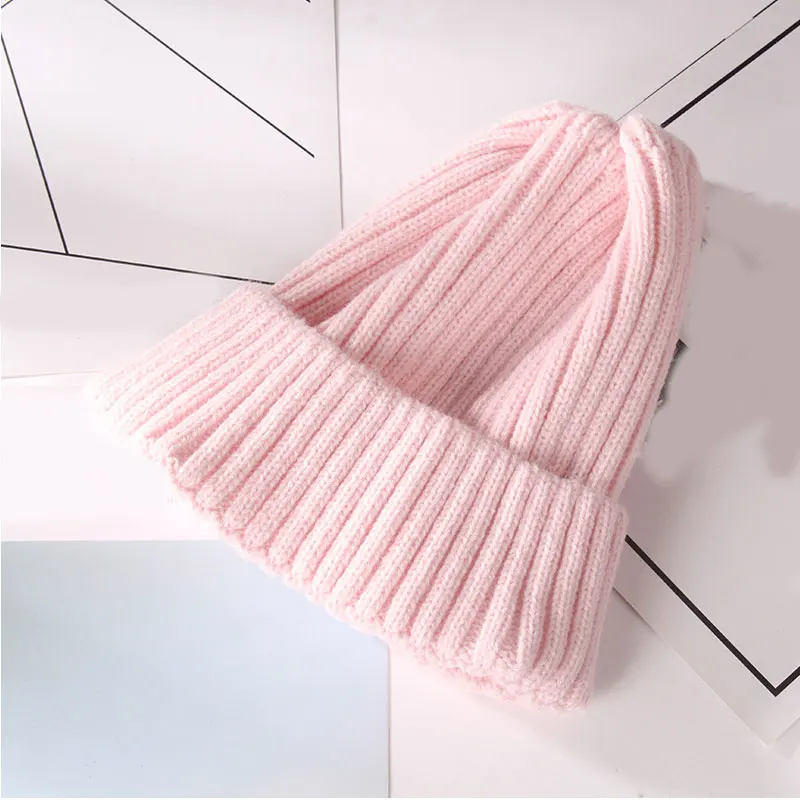 Beanie унисекс Зимние шапки для женщин шапка, вязанная крючком Твердые хип-хоп Skullies Beanies теплая шапка s Женская шапка зимняя шапка - Цвет: Розовый