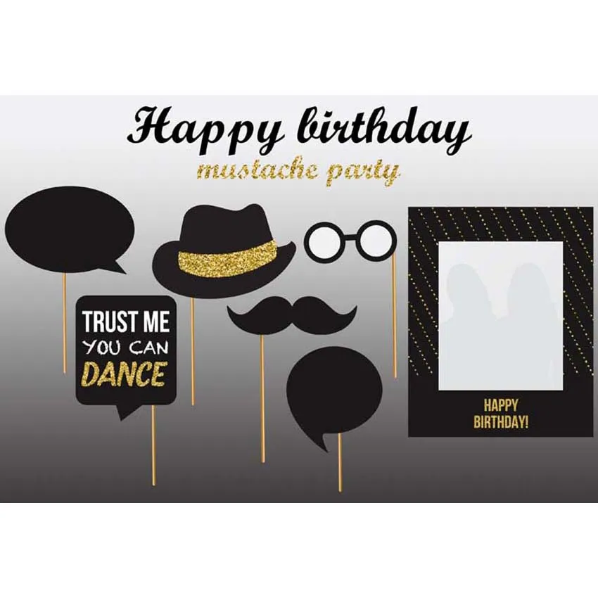7x5FT Happy Birthday Party Hat Sunglasses Gold Sequins Frame Dance Custom Photo Studio Backdrop Background Vinyl 220cm x 150cm
