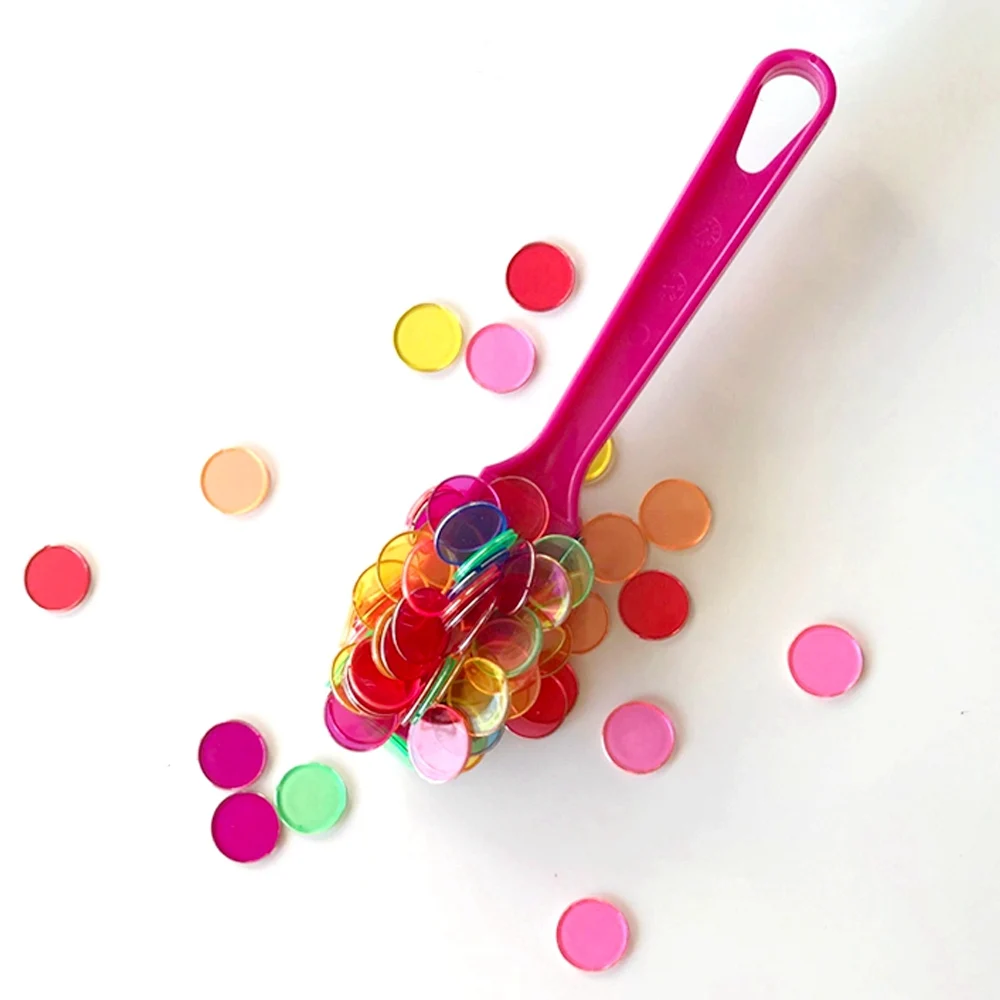Montessori Toys Kit 1pcs Magnetic Stick Wand + 100pcs Transparent Round Metal-Ring Bingo Chip for Kids Classroom Learning Toys