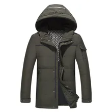 Зимняя мужская Толстая теплая куртка с капюшоном на белом утином пуху, модная деловая холодная и ветрозащитная пуховая куртка с практичным карманом на молнии