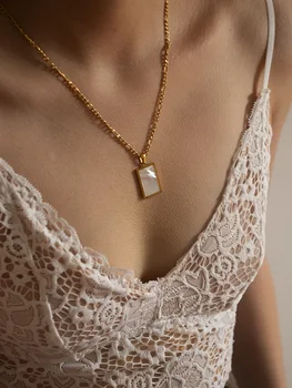 

Timeless Wonder Titanium Geo Square Shell Chains Necklace Women Stainless Steel Jewelry Gothic Designer Punk Ins Trendy Pop 3025