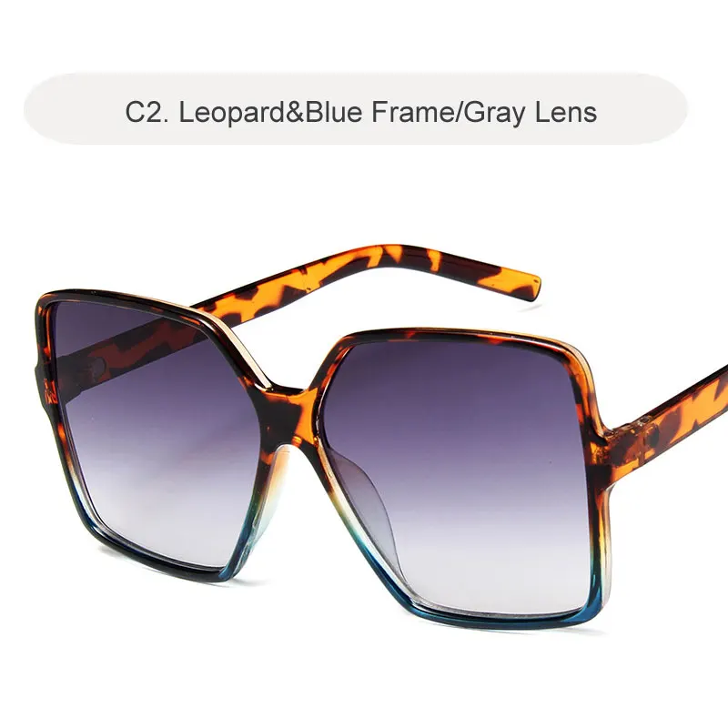 C2 LEOAPRD-BLUE Винтажные Квадратные Солнцезащитные очки больших размеров, женские роскошные брендовые солнцезащитные очки с большой оправой, черные модные градиентные женские очки Oculos - Цвет линз: C2 LEOAPRD-BLUE