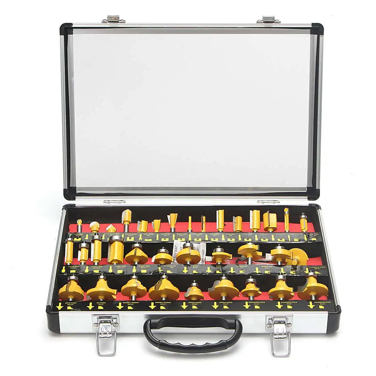 35pcs Router Bits Set TCT Tungsten Carbide Tipped 6.35mm 1/4" Shank Fit W/ Case