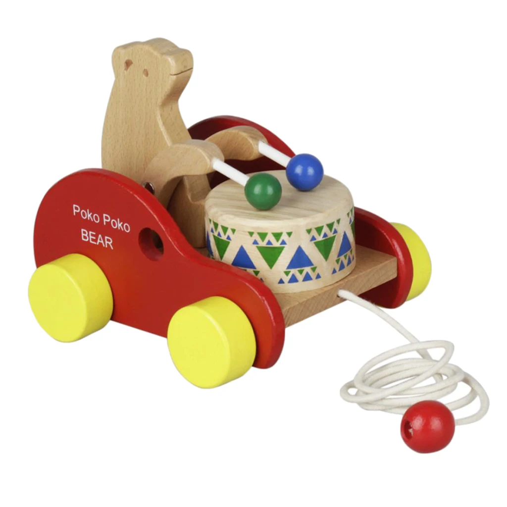 Bear Beat Drum Baby Developmental Toy Wooden Walking Walker Toy for Toddler