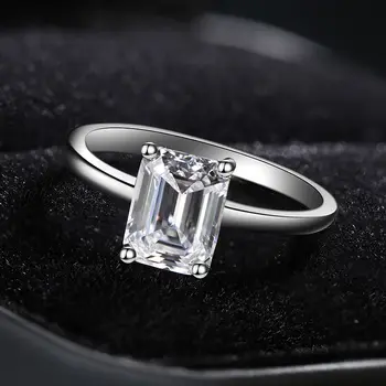 

100% 925 sterling Silver Lab-Moissanite diamond Cocktail rings Gemstone Emerald cut wedding band Ring For women fine Jewelry