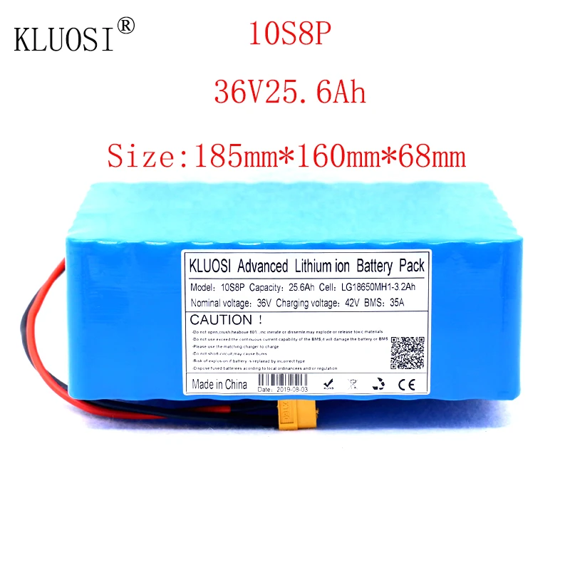 

KLUOSI 36V 10S8P 25.6Ah 1200W High Power Capacity Li-ion Battery Pack for Electric Car Bicycle Motor Scooter 35A Balanced BMS