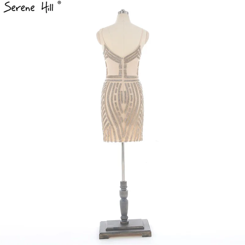 Short Gold Crystal Cocktail Party Dresses Dubai Sleeveless Tulle Sexy Formal Dress Serene Hill LA6050