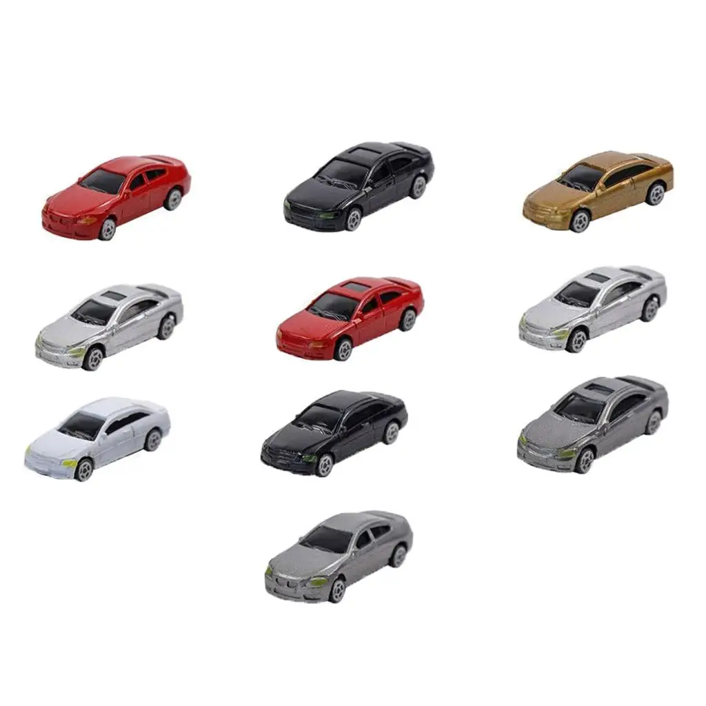 10 Pack 1/87 Mini Model Car Plastic Vehicle Train Layout Scenery