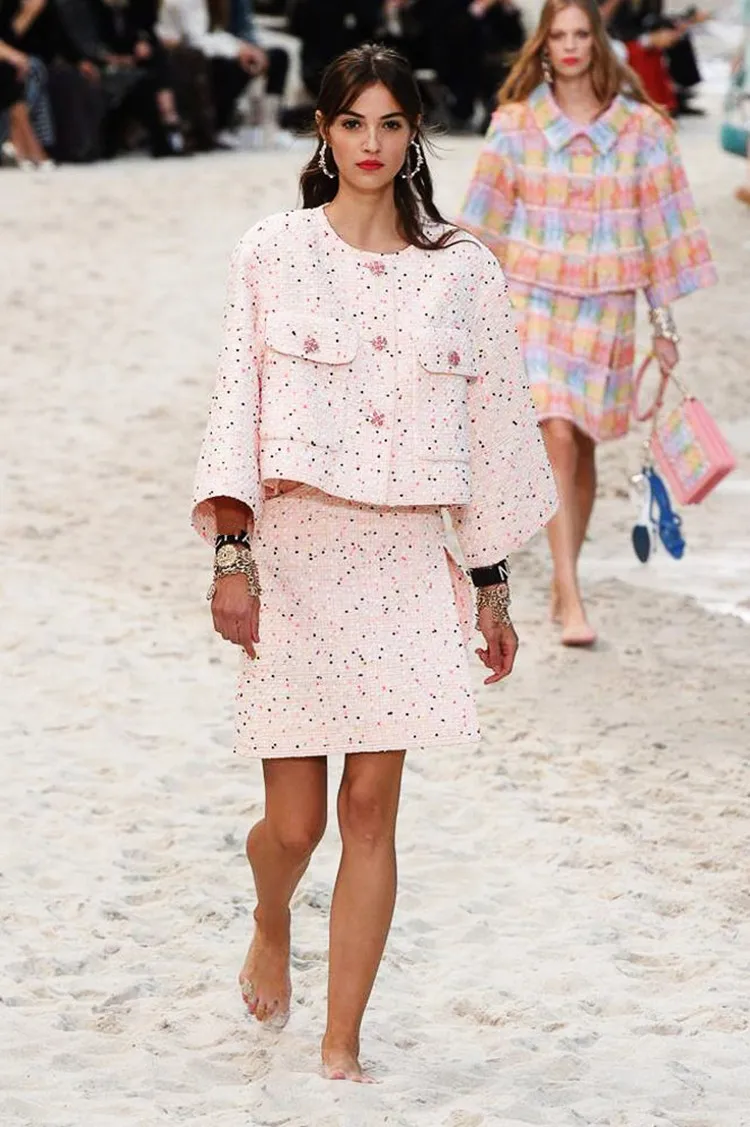 Very best  Runway Pink Tweed Coat 2019 Fashion Autumn Round Neck Single Breasted Pockets Cropped Top Jacket An
