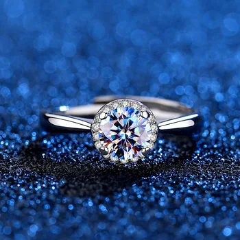 

Four Claws round Bag Mozambique zuan jie zhi Fine Silver WOMEN'S Ring Model Diamond Ring 1 Karat Online Celebrity Hot Selling Ac