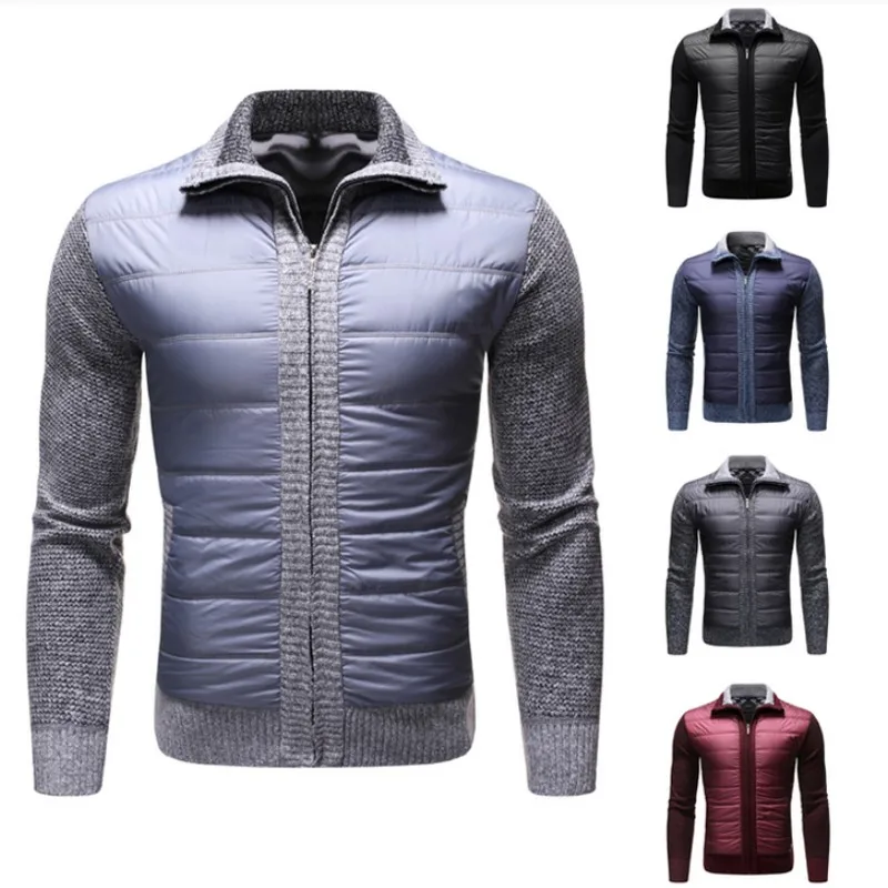 

Fashion Men's Sweater Knitting Splice Sweater Men Autumn Winter Casual Cardigan for Men Solid Color Europe Style Men's Coat