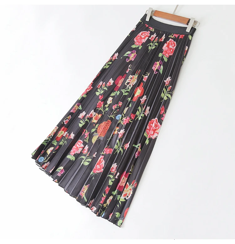 waist high Printed skirt female new slim small black skirt wild pleated skirt autumn