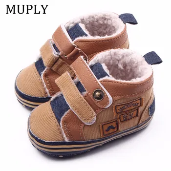 

2019 New Arrival Fashion Warm Autumn Winter Canvas Stitching PU Baby Shoes Baby First Walker Toddler Shoes for Baby Boys