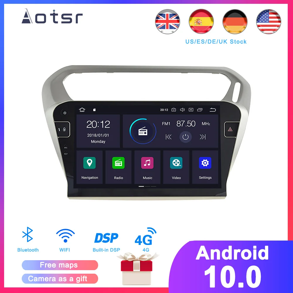 Android10 2G 16G DSP DSP Android 10,0 автомобильный gps-навигация, dvd-плеер для peugeot 301 2008- Авто Стерео Радио мультимедийный плеер головное записывающее устройство - Цвет: Android10 2G 16G DSP