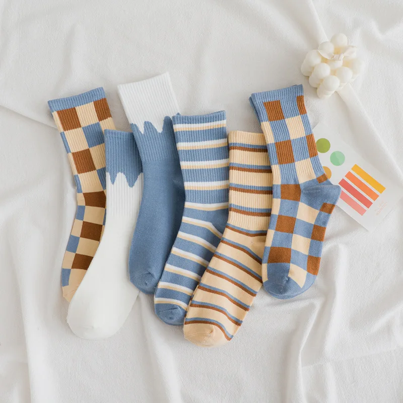 

spring Autumn winter ins Women Comfortable Breathable plaid female cotton warm socks ladies Socks for women
