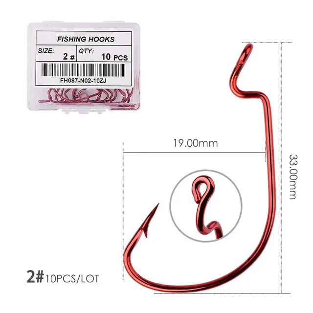 10pc/ Box Fishing Hook Set Carbon Steel Wide Crank Hook Offset Fishhook for Soft Worm Lure Barbed Hook carp Fishing Hooks Tackle Size 2 - 10pcs Rd