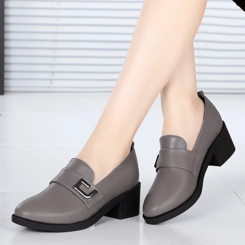 

2019 Spring Semi-high Heeled Low-top Shoes Business Work Shoes Comfortable Chunky-Heel Deep-mouth Thin Shoes Foot Covering Loafe