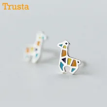 Trusta 925 твердого стерлингового серебра серьги модные милые Цвет 7 мм X 8 мм Жираф Стад Серьги подарок для девочек Дети Леди DS905