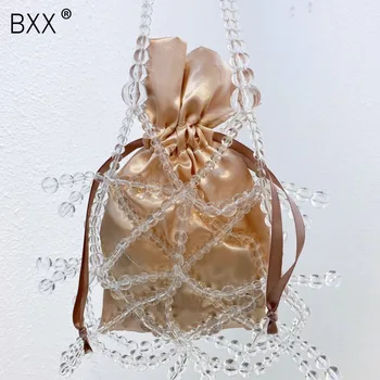 

[BXX] Mini Clear Acrylic Crystal Shoulder Bags Women 2020 Korean Handmade Beaded Messenger Bag Girls Cute Lipstick Purse HN531