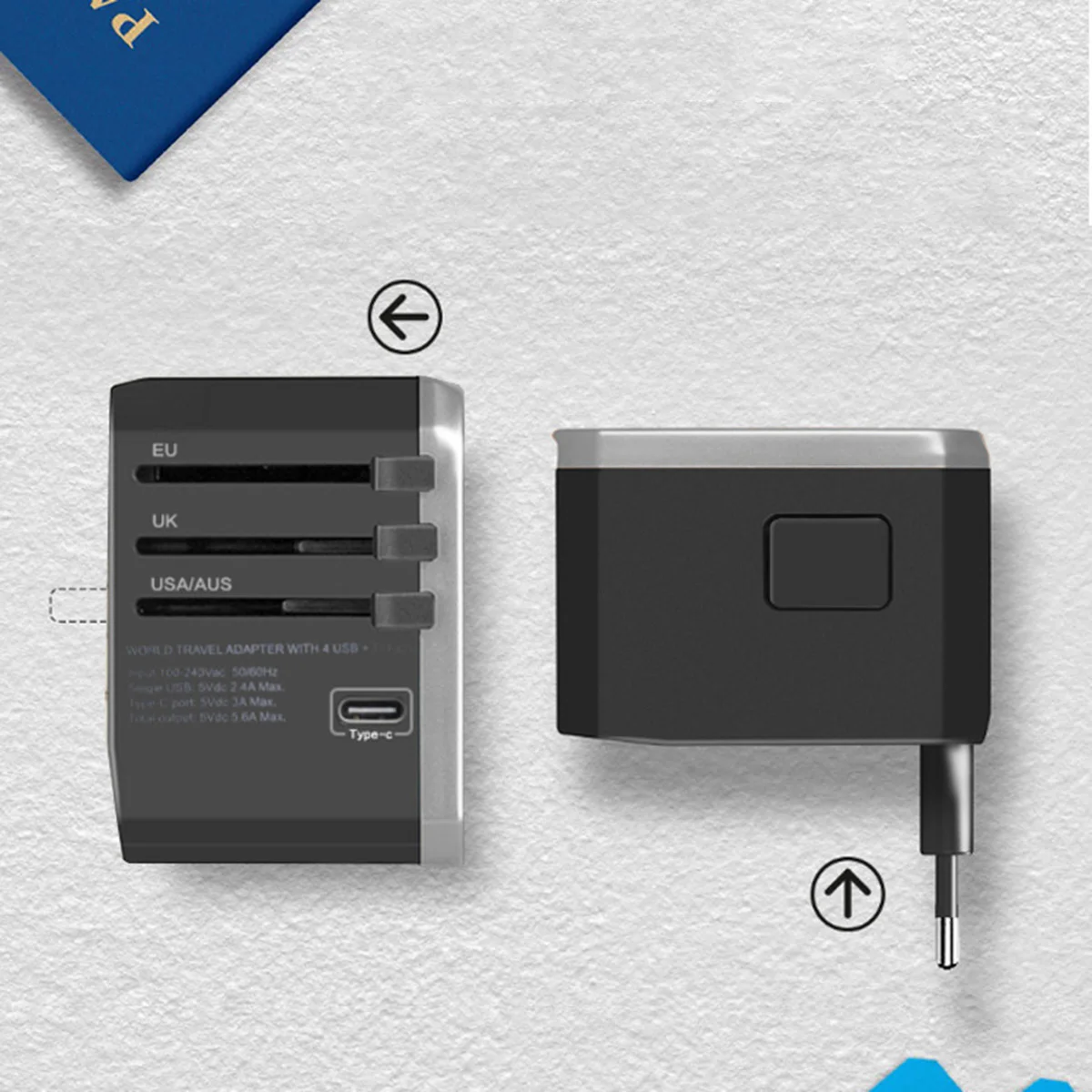 Универсальный адаптер для путешествий по всему миру 4 разъема usb type-C с вилкой США/Австралии/Великобритании/ЕС 100-240 в практичный универсальный адаптер
