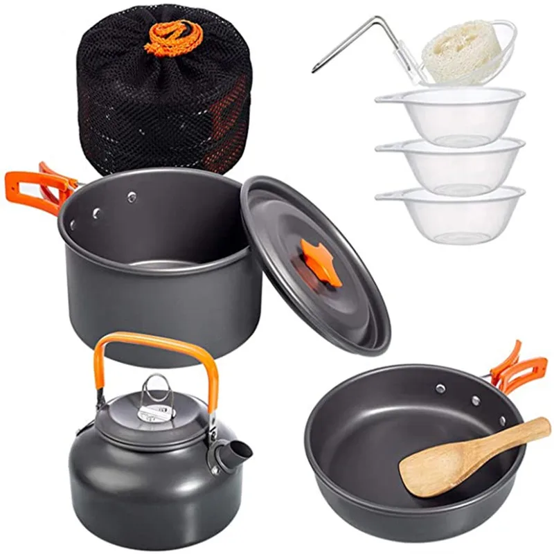 Folding Aluminum Outdoor Camping Cookware Set Portable Cookset Lightweight Picnic Water Kettle