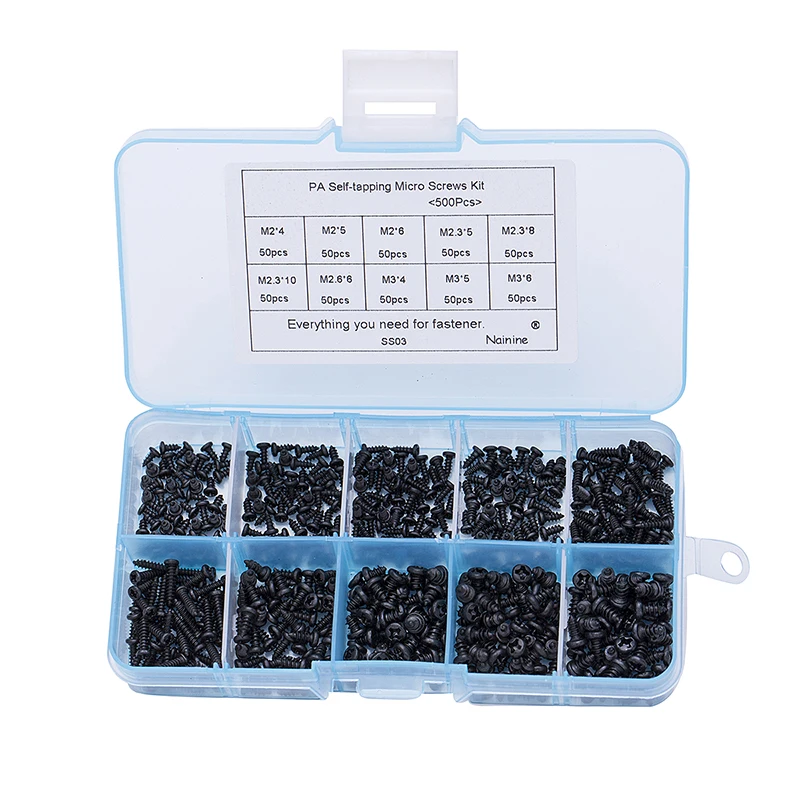 500Pcs M2 M2.3 M2.6 M3 PA Micro Laptop Repair Screws Computer PC Pan Self-tapping Electronic Small Wood Screws SS03