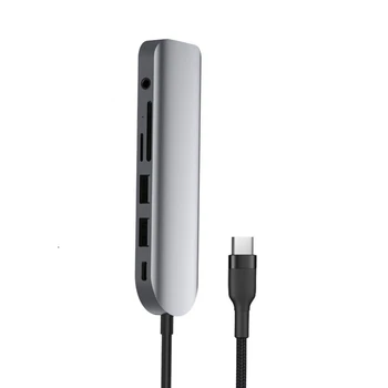 

USB C Hub 7-In-1 Type C Adapter with 4K HDMI 60W PD Charging USB 3.0 SD/TF 3.5mm o Ports for Surface Dell HP