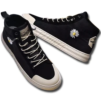 

2020 Classic Male Medium-Top Leisure Chrysanthemum Vamp Skate Shoes Retro Flats No Grinding Ankle Top line Canvas Shoes For Men