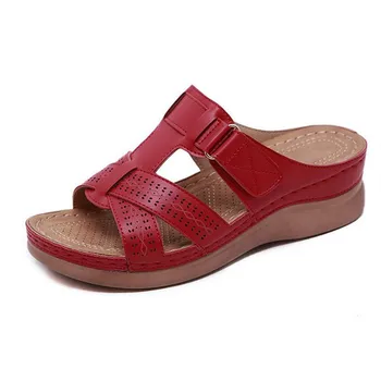 

Hot Summer New Female Sandals Car Line Wear-resistant Anti-slip Large Size Retro Wedge With Thick Bottom Comfortable Sandals