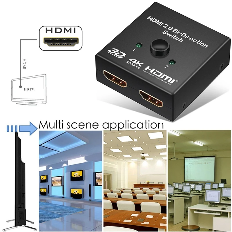 HDMI 2.0 Bi-Direction Switch 1080P 3D 4Kx2K HDMI Switcher 2X1 or 1X2 HDMI Splitter Switch for DVD HDTV Xbox PS3 PS4 NS Switch